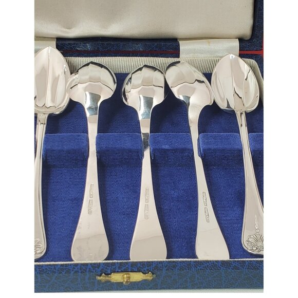 Vintage Mappin & Webb Silver-Plated Hanoverian Shell Dessert Spoons – Set of 6, - Picture 4 of 9